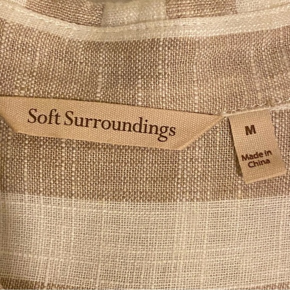 Soft Surroundings Camina Shirt Top Women's Size M Tan striped Back Zip - Picture 2 of 11